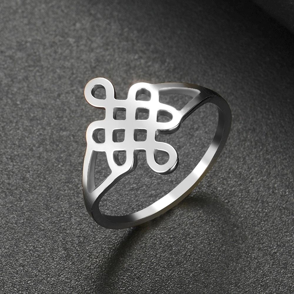 Dawapara Classic Chinese Mystic Knot Ring for Women Infinite Symbol Good Luck Peace Amulet Stainless Steel Wedding Band