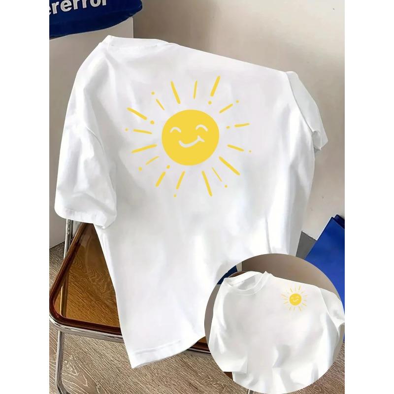 Men'S T-Shirt, Cartoon Sun, Hand-Drawn Graffiti Front And Back Print, Suitable for Daily Casual And Outdoor Fitness Exercise Clothing