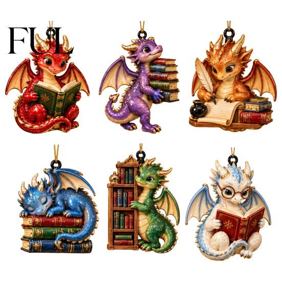 Creative Holiday Ornament for Garden Bookish Dragon Ornament, Fantasy Book Dragons Christmas Hanging Whimsical Decor Bookshelf Decoration, Acrylic