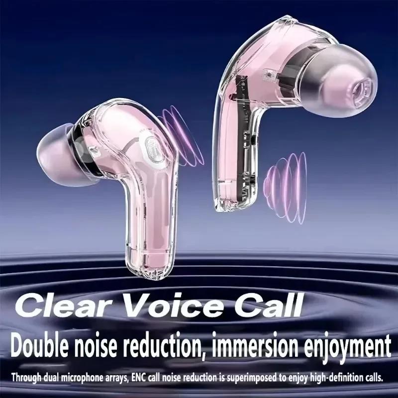 TWS Wireless Bluetooth Earphone Noise Canceling HiFi Stereo Sport Headphones With LED Digital Display Transparent Charging Case