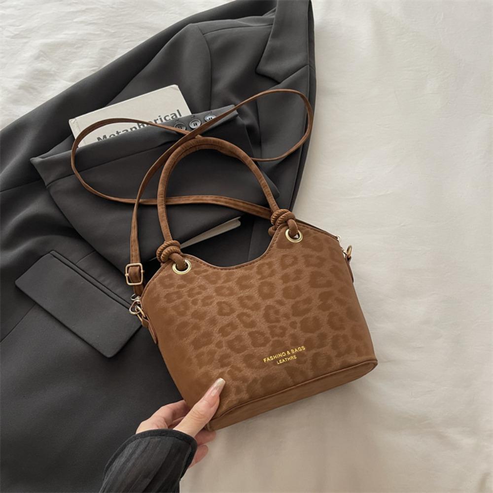 

Portable Leopard Print Shoulder Bucket Bags PU Leather Vintage Vintage Backpack Large Capacity Lady Handbags Women s Fashion коричневый