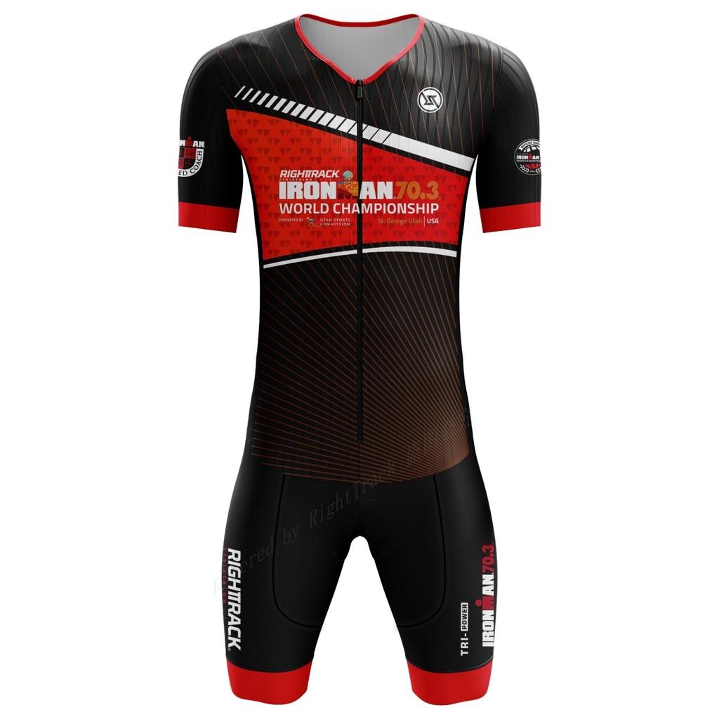 Mens Short Sleeve Triathlon Jersey Set - 100% Polyester Cycling Skinsuit with Sponge Pad Shorts - Lightweight Breathable Swimskin for Triathlon,