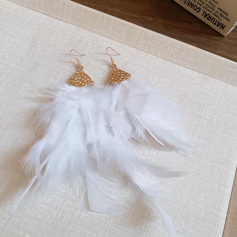 Bohemian Ethnic Style Feathers Fringed Earrings Ear Hooks Personalized Vacation Wind Ears