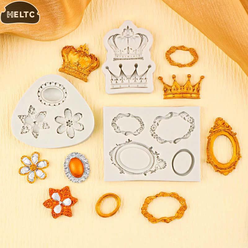 Silicone Photo Frame Mirror Jewelry Crown Silicone Mold Resin Tools Sugarcraft Cupcake Baking Mold Fondant Cake Decorating Tools