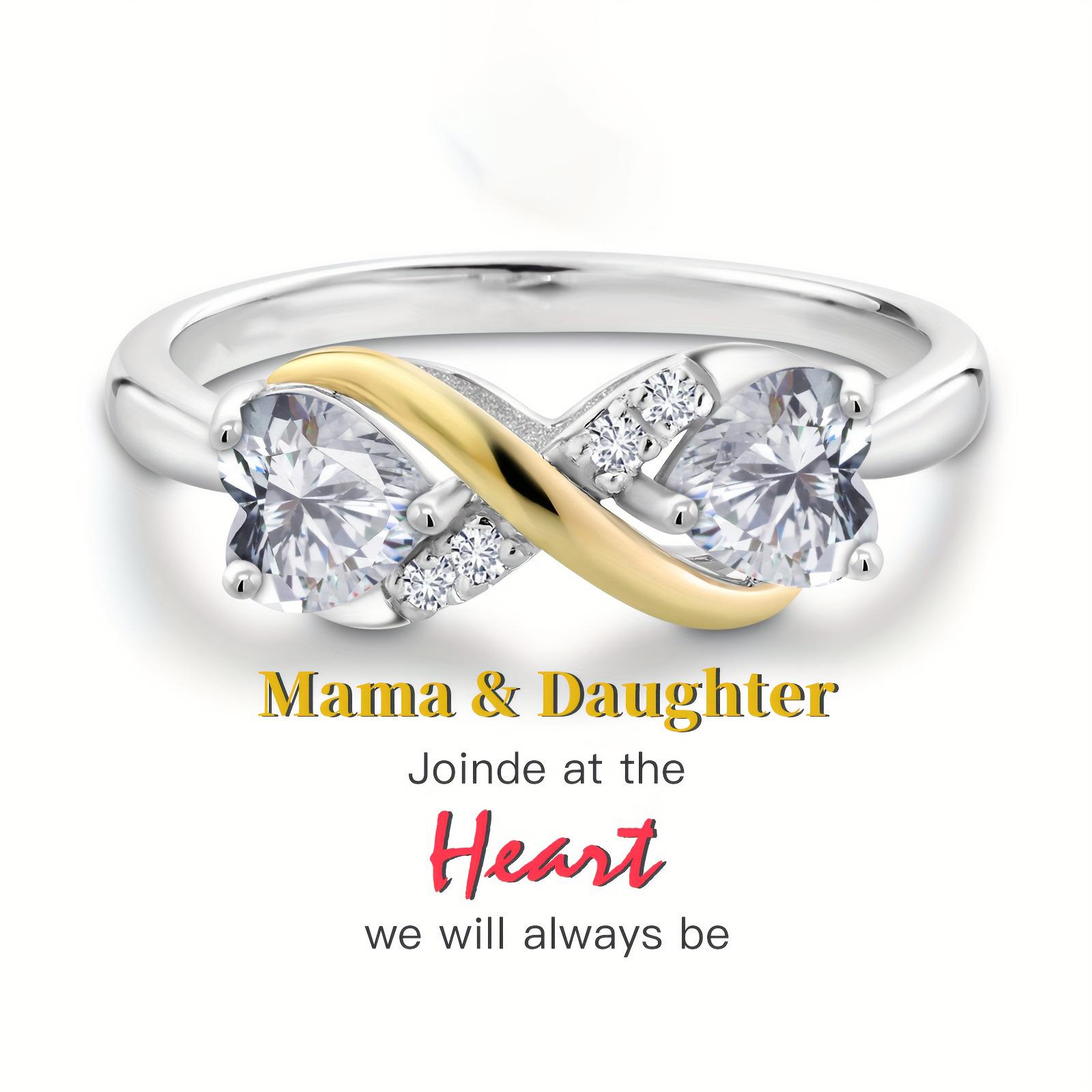 Кольцо «Мать и дочь: бесконечная забота и любовь» Двухцветное с бриллиантами, в форме сердца, с цирконами, женское no. 10