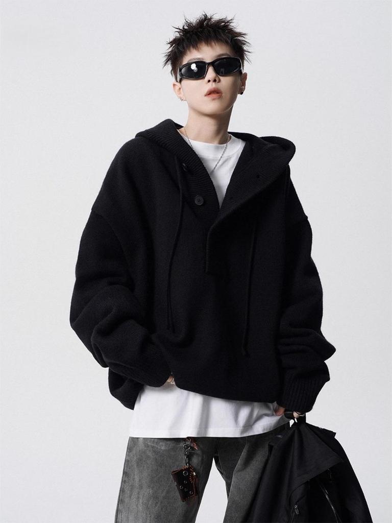 American Style Men's Plus Size Hooded Sweatshirt: Trendy Autumn/Winter Knitwear with High-End Vibe