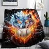 1Pc IceFireWolf Print Flannel Blanket, High Quality Comfortable for All Seasons, Home Decor, Warmth and Comfort, Perfect for Christmas Gifts