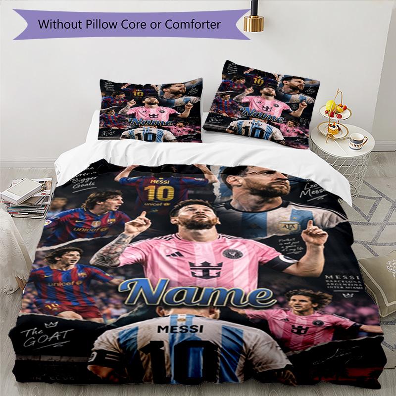 Messi Lionel Messi Goat Soccer Legend Personalized Name Bedding Set,Smooth Bed Linen for Bedroom Decor,Perfect Souvenir Gift for Soccer Lovers,Microfi