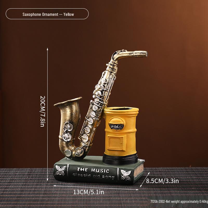 American-Style Saxophone & Violin Resin Pen Holder Desk Ornament for Office and Home Decor
