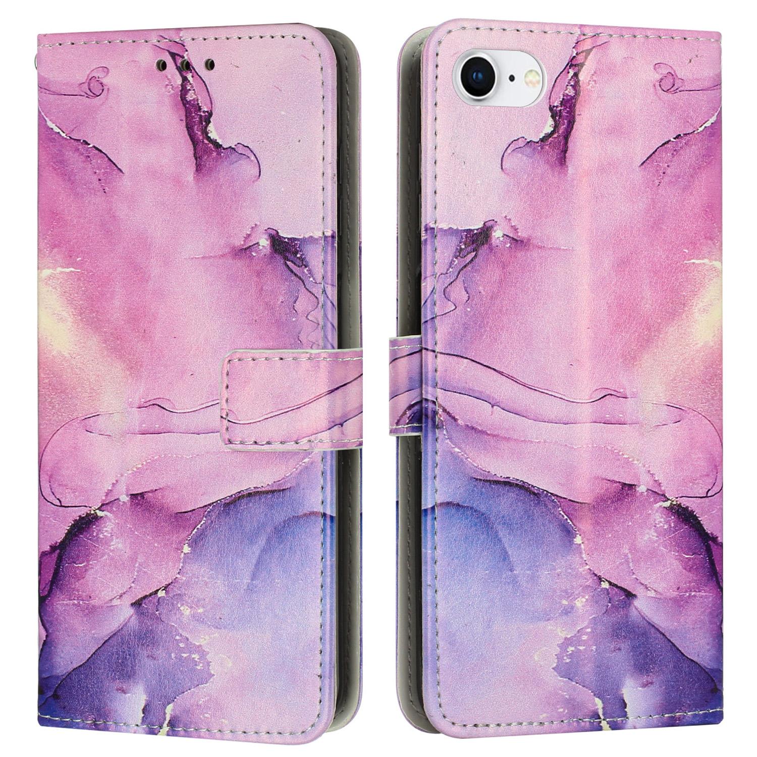 

Чехол-подставка для iPhone 16e с мраморным узором, кошелек из ПУ кожи, чехол для телефона Purple