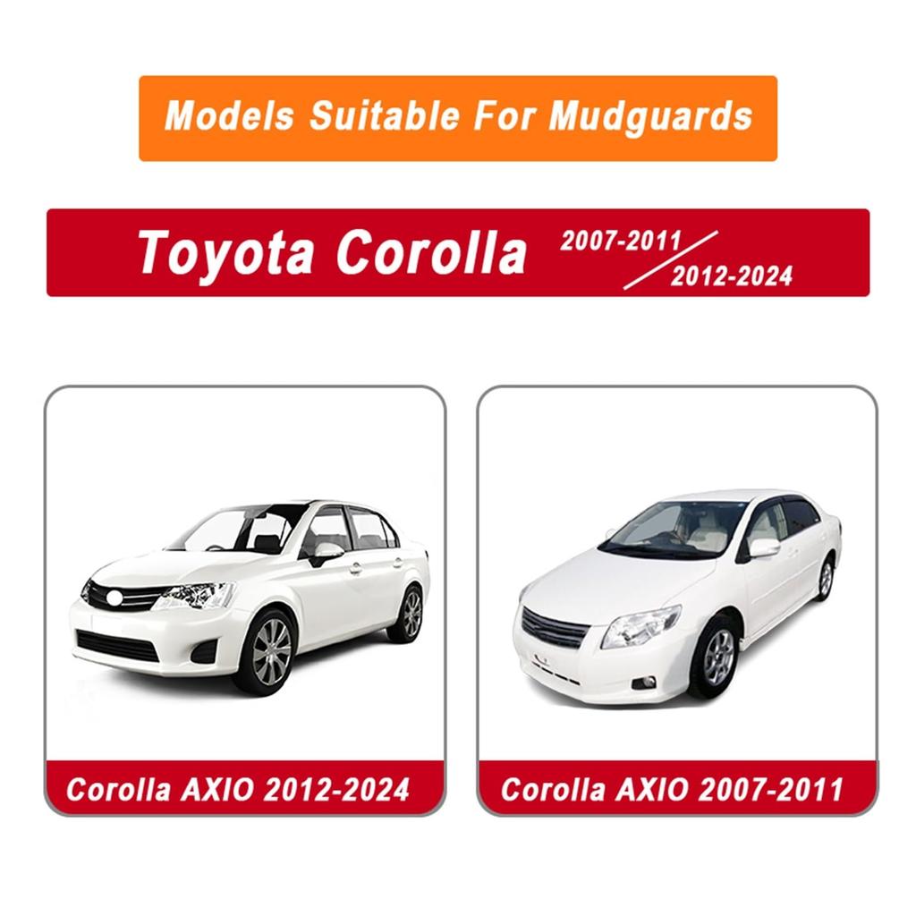 TaylorMade Mud Flaps Fits Toyota Corolla Axio 2007-2024 Fender Guards - Sturdy and Easy Installation (2007-2011)