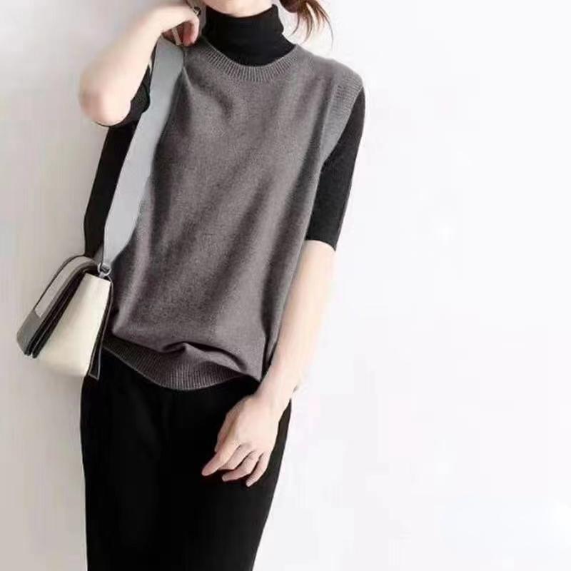 

Женский вязаный свитер без рукавов жилет круглый вырез свободный XXL серый