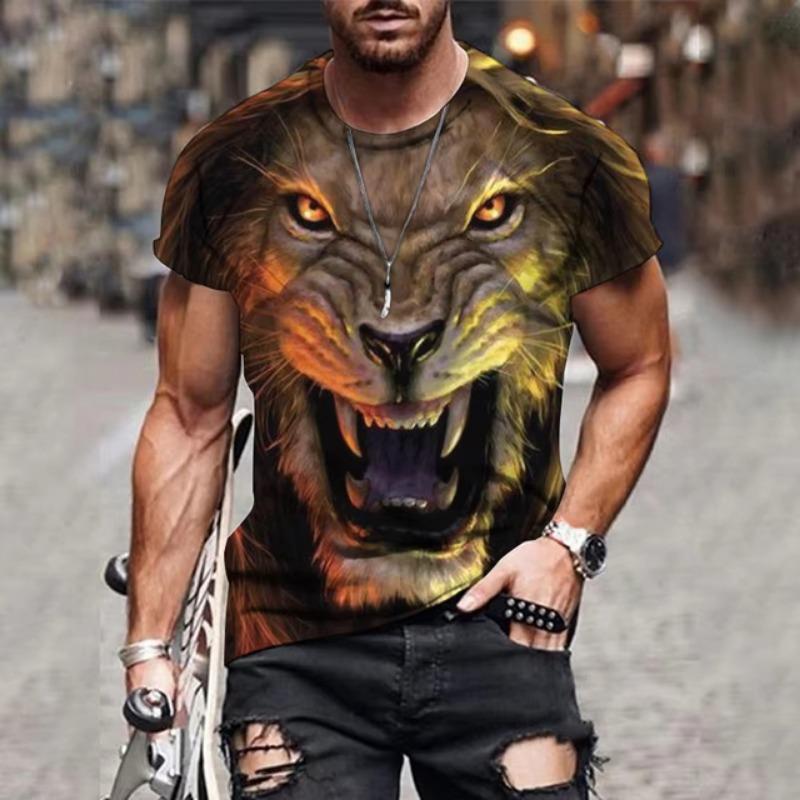 

Мужские футболки с принтом животного льва, с коротким рукавом, с круглым вырезом, пуловер, уличная одежда, спортивная футболка для улицы, свободный топ, футболка, мужская одежда 5XL