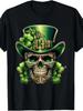 St Patricks Day Skull Shirt Men Irish Shamrock Leprechaun Hat Graphic