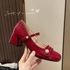 Mary Jane Women's Shoes Gentle French Retro Evening Breeze Summer Thick Heel Red High Heels Women's New 2025