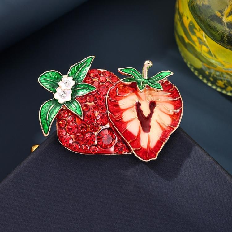 Crystals Accented Strawberry Brooch Multipurpose Fashion Jewelry For Banquets Office Wear Ensembles