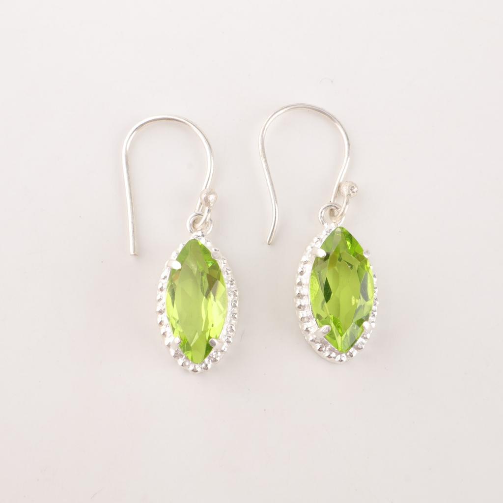 Natural Peridot Gemstone 925 Sterling Silver Jewelry Handmade Earrings 1.4" Gift EE-169-1