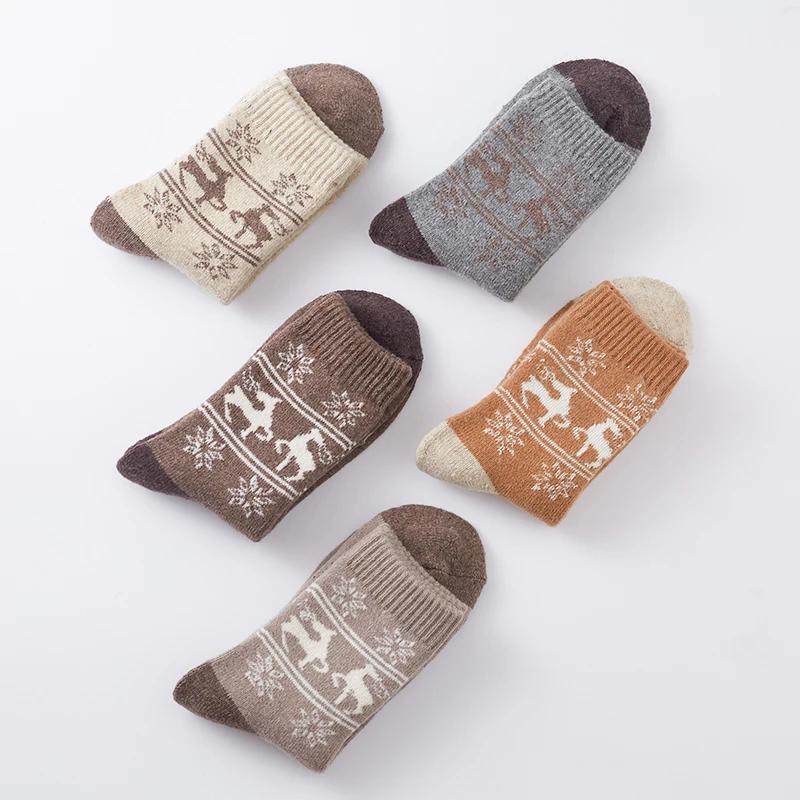 5 Paar Neue Winter Verdicken Wolle Damen Socken Warme Schneesocken gegen Kälte Mittleres Rohr Outdoor Socken Weihnachtsgeschenk Größe 35-42