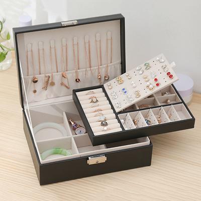 2 Layers Jewellery Box Organiser Small Home Travel PU Leather Earings Rings Jewelry Storage Case Women Portable Removal Tray