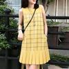 Women Casual Round Neck Plaid Print Loose Sleeveless Dress
