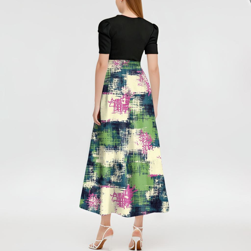 Dame Mote Casual Belte Kortermet Rund Hals Søm Elegant Temperament Kjole