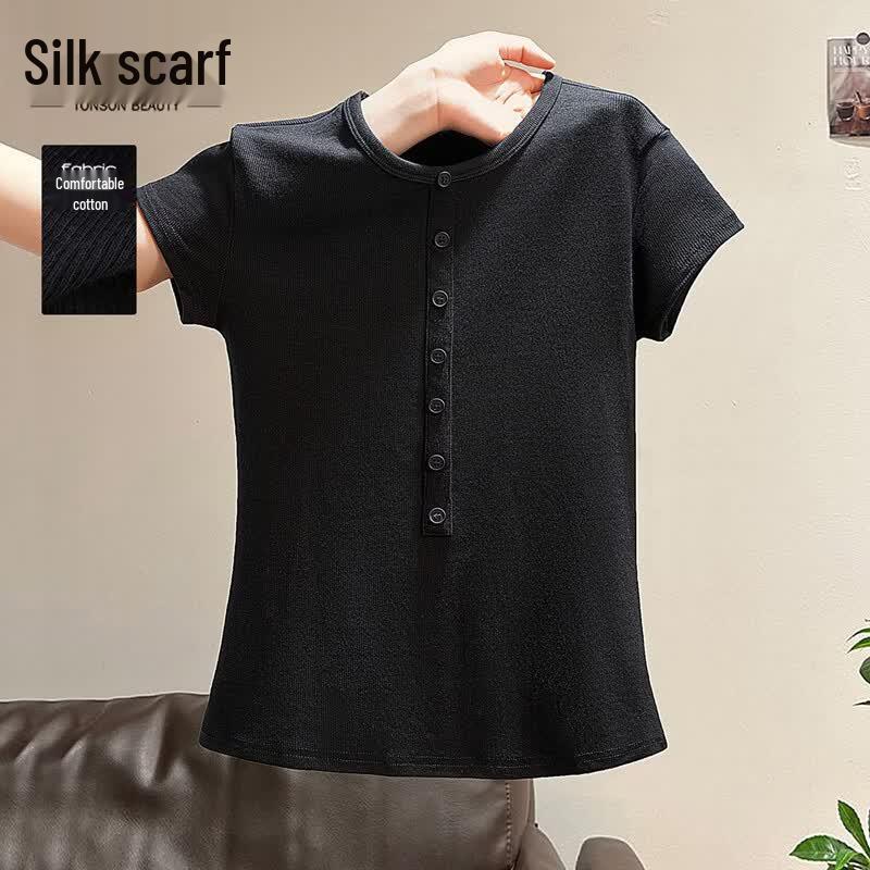 

Women s Solid Color Round Neck Short Sleeve T-Shirt One Size