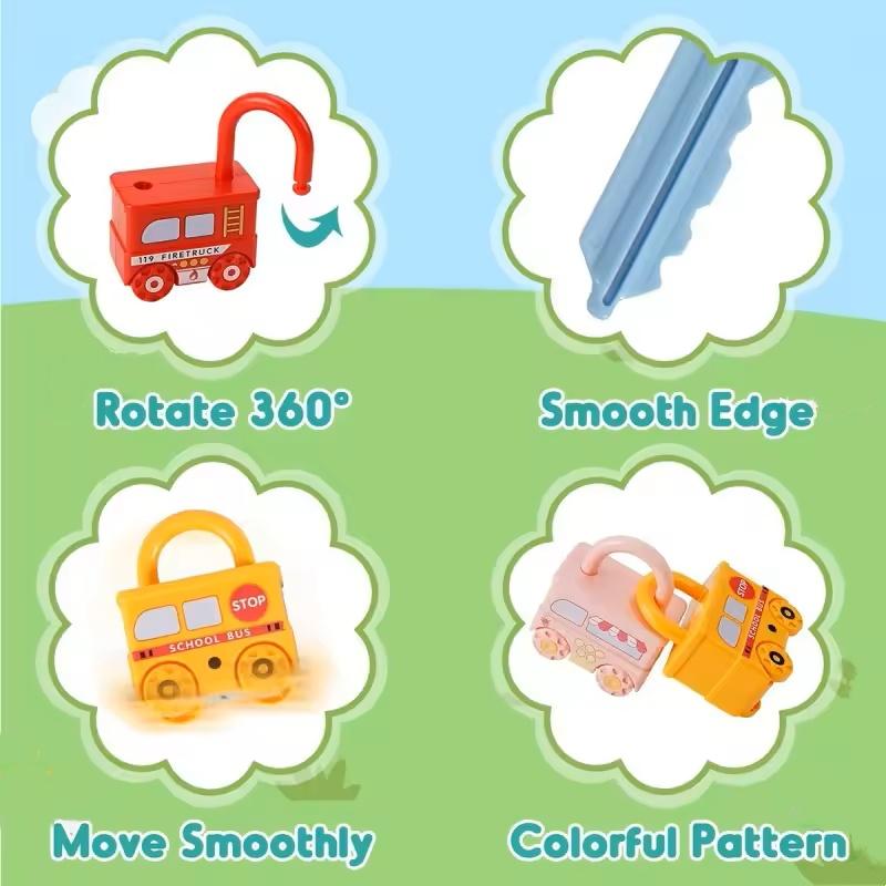 Car Shaped Puzzle Matching Lock Toy With Key For Children Educational Intellectual Development Cognition Buckle Unlocking Game