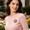 Rhinestone Jewelry Radial Flower Brooch Pin, Decorative Zinc Alloy Lapel Sweater Elegant Cardigan Coat Suits Clothing Accessories, Gift for