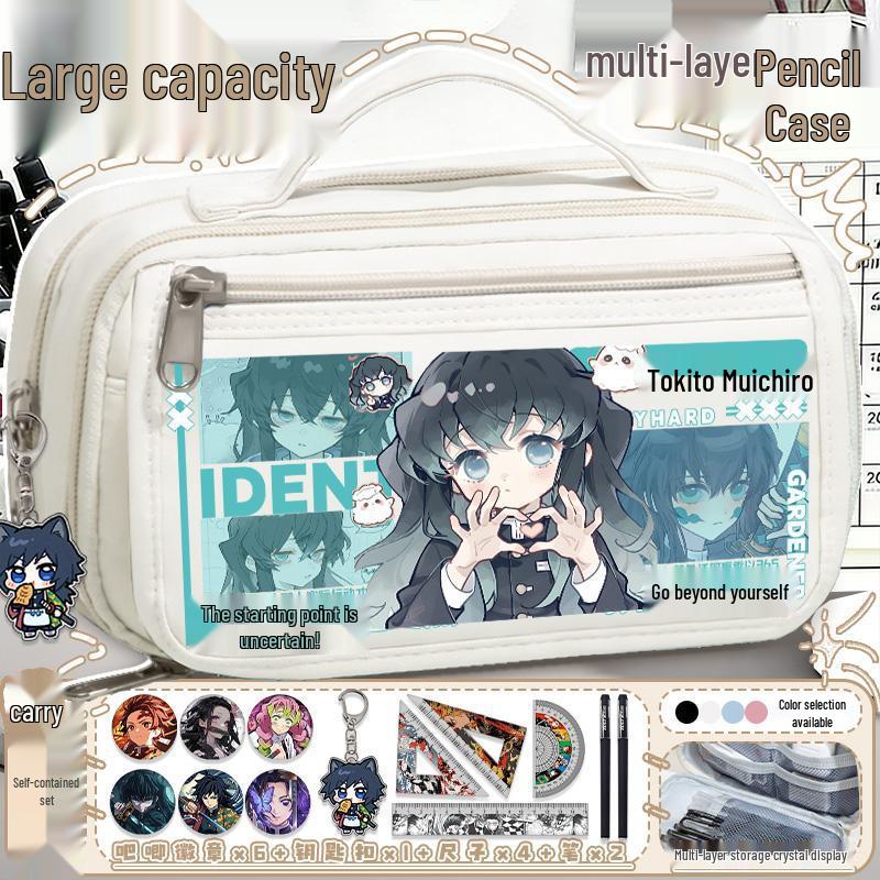 Demon Slayer Mehrschichtiger Federmäppchen - Nezuko, Shinobu, Mitsuri, Muichiro Design, Große Kapazität für Grundschüler