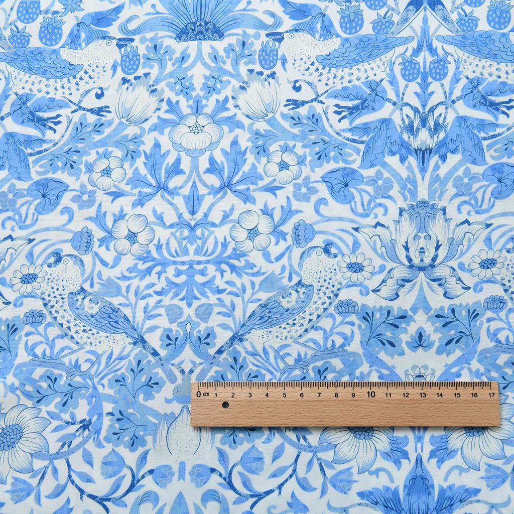 40s Pure Cotton Plain Weave DIY Skirt/Shirt Fabric, Morris Blue Theme