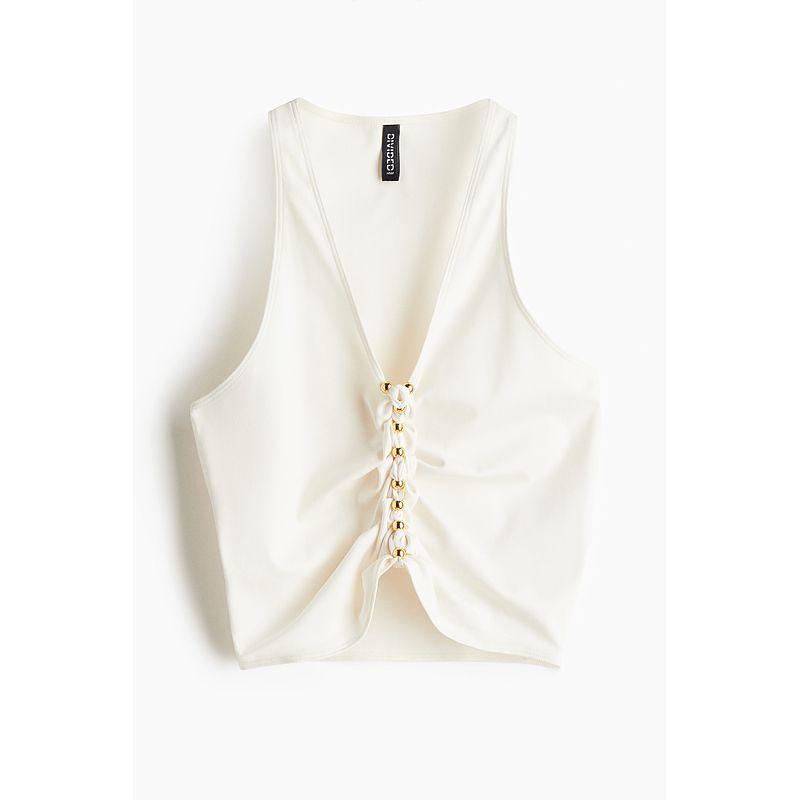 

HM 2025 Summer New Arrival Women s Clothing Fashion Casual Weaving Design Tops 1293591 White/Gold 170/104(L)