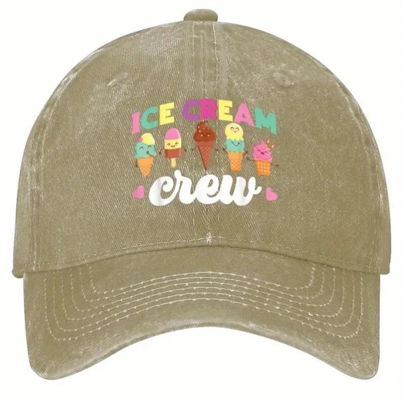 Ice Cream Crew Graphic Baseball Cap Polyester Adjustable Casual Outdoor Sun Hat Adult