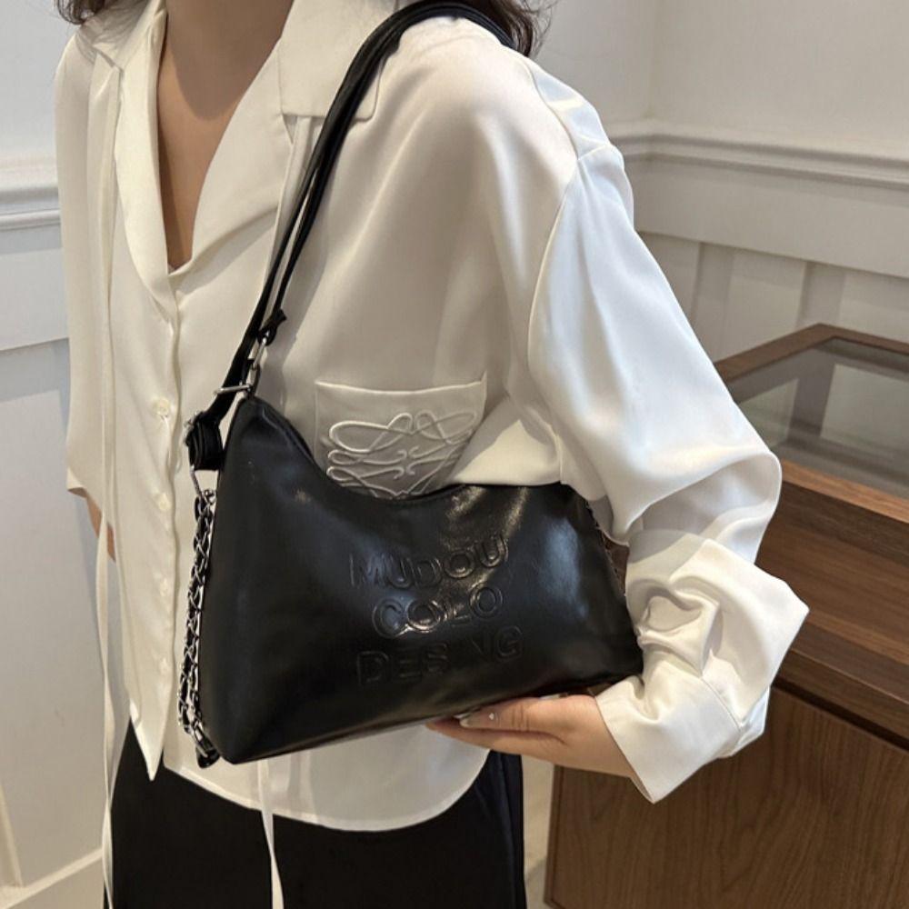 Large Capacity Women's Underarm Bag Korean Style Casual Commuting Bag Pu Leather Tote Bag  Travel
