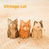Wooden Cat Sculpture Vintage Desk Ornament For Office Decor And Gift Giving