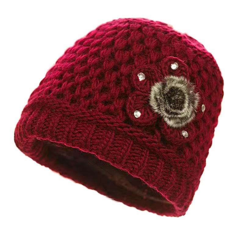 Middle-aged and Elderly Hats for Women, Thickened and Velvet Old People's Hats In Winter, Warm Mother Hats, Old Women's Autumn Knitted Wool Hats