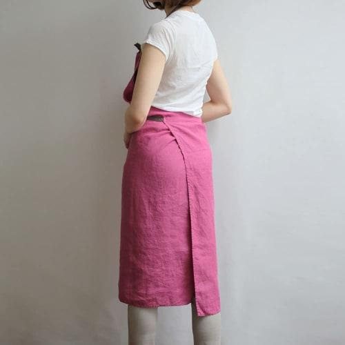 Lino e Lina Manon A266 Magenta Full Apron, Perfect for Kitchen, Men's and Women's, Solid Linen, Simple, Long Length