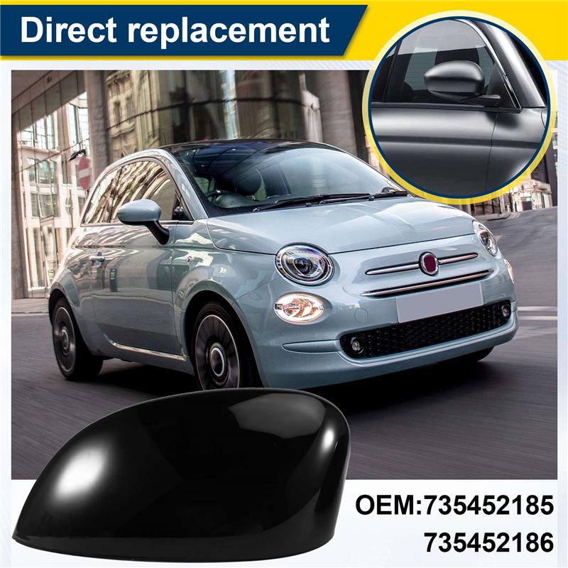 ABLZ-Car Side Wing Mirror Cover Rearview Mirror Cover Side Mirror Cover 735452185 735452186 For Fiat 500 2007-