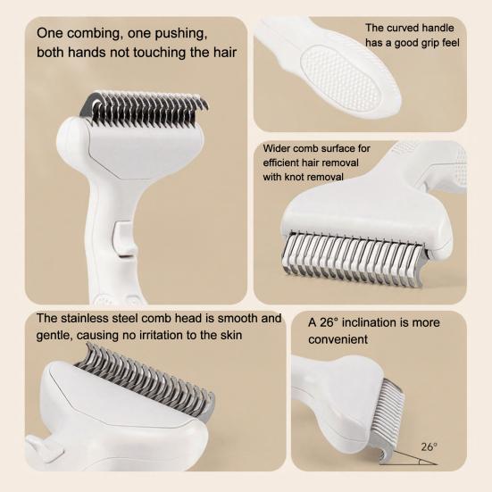 Pet Dematting Comb Dogs Undercoat Rake Deshedding Tool with Curved Stainless Steel Teeth