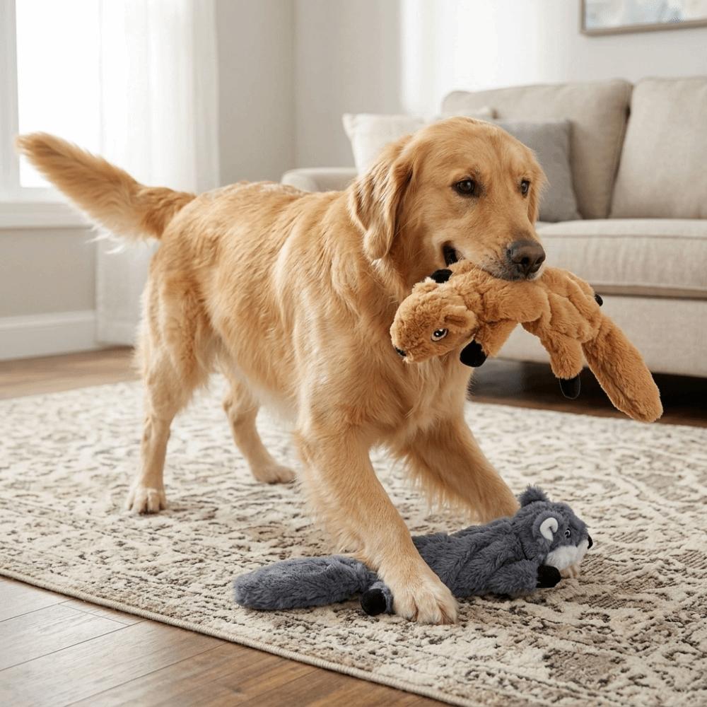 Soft Fleece Cover Squeaky Pet Toy Cartoon Animal Shaped Dental Cleaning Toy Small Medium Breed Use squirrel-shaped toy
