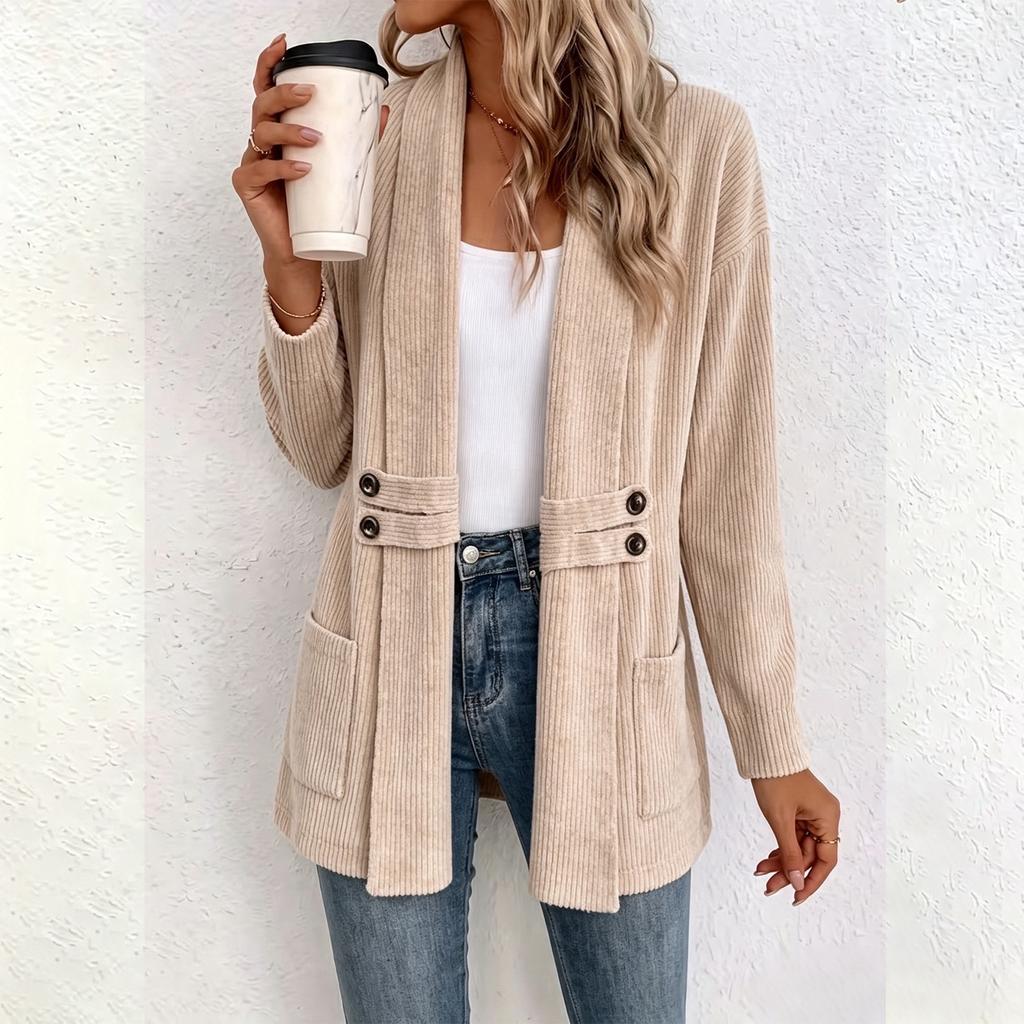 Women's Casual Double Breasted Corduroy Cardigan Mid Length Relaxed Fit Versatile