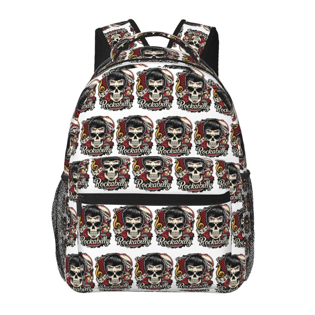 Gotische Rockabilly Rock And Roll Schedel Dobbelstenen Rockers Student Rugzak Schooltas Dagrugzak voor Mannen Vrouwen Boekentas Schoudertassen