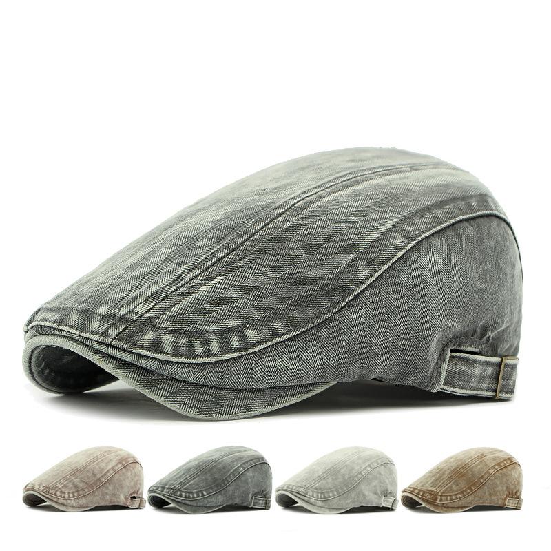 Spring Summer Cotton Denim Beret Men's British Peaked Cap Retro Progressive Cap
