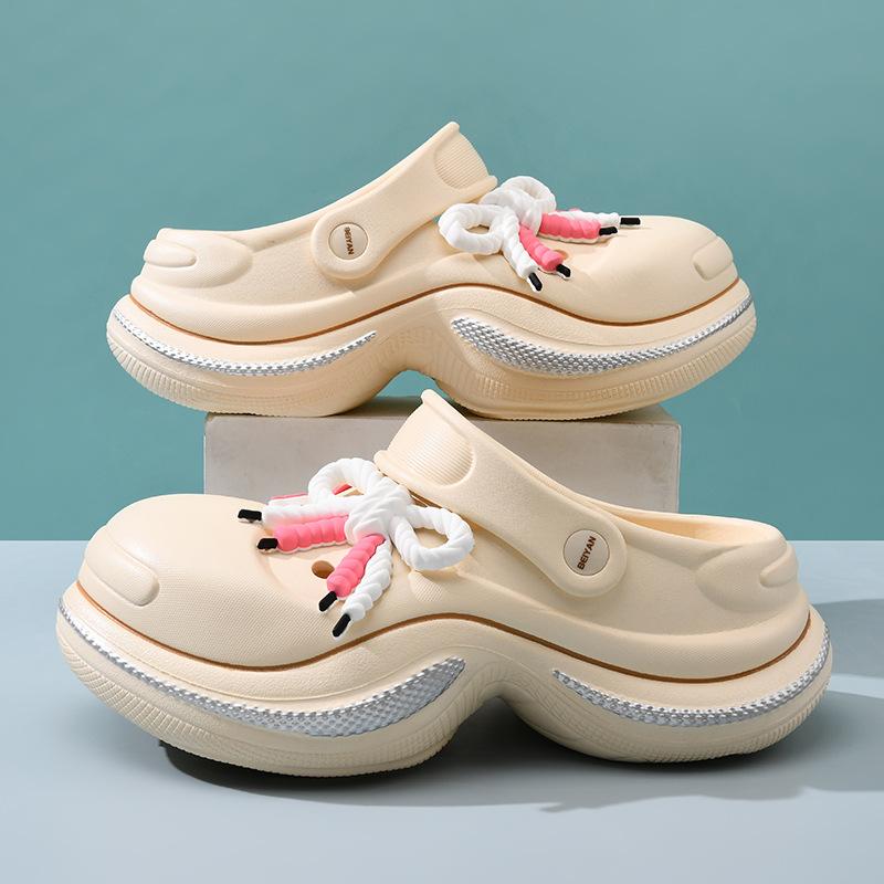 Spring and Summer New Fashion Thick-soled Smile Color Matching Women's Hole Shoes Wear Bag Head, DIY Cartoon Cool Slippers