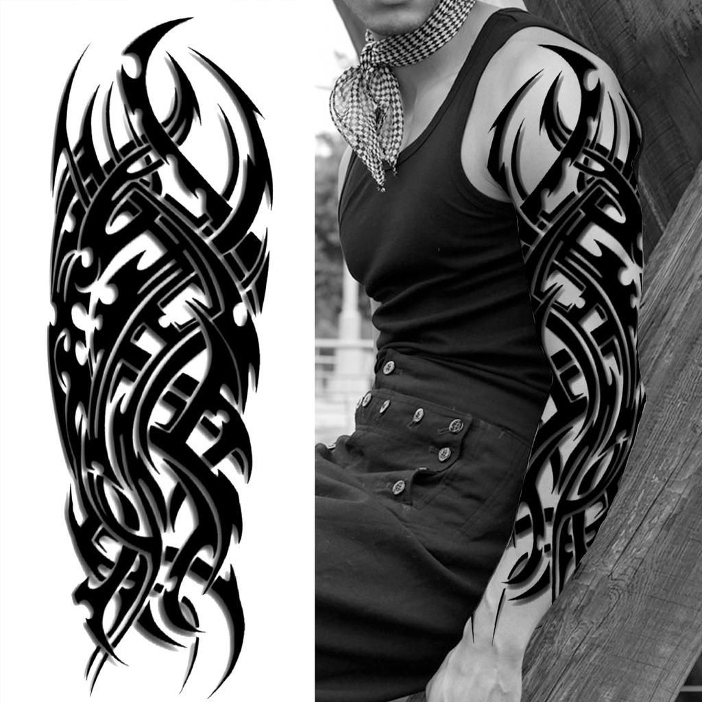 1 Blatt Stammestotem Vollarm Temporäre Tattoos Für Frauen Männer Fake Ärmel Maori Tattoo Aufkleber Körperkunst Zeichnung Oberschenkel Bein Groß