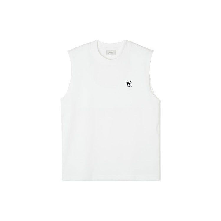 MLB Base Logo Tank Tops Unisex Ecru Crew Neck Moderate Straight Fit 3ATKB0243-50WHS