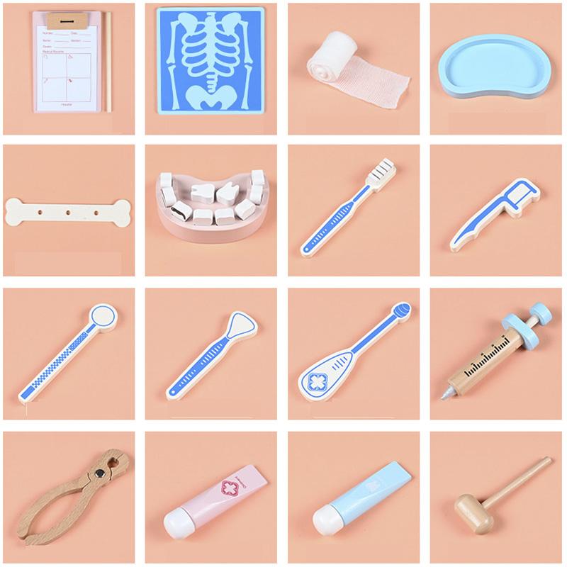 Non-Toxic Wooden Pretend Play Doctor Educational Toys For Children Medical Simulation Medicine Chest Set For Kids Role Playing Pretend Toy