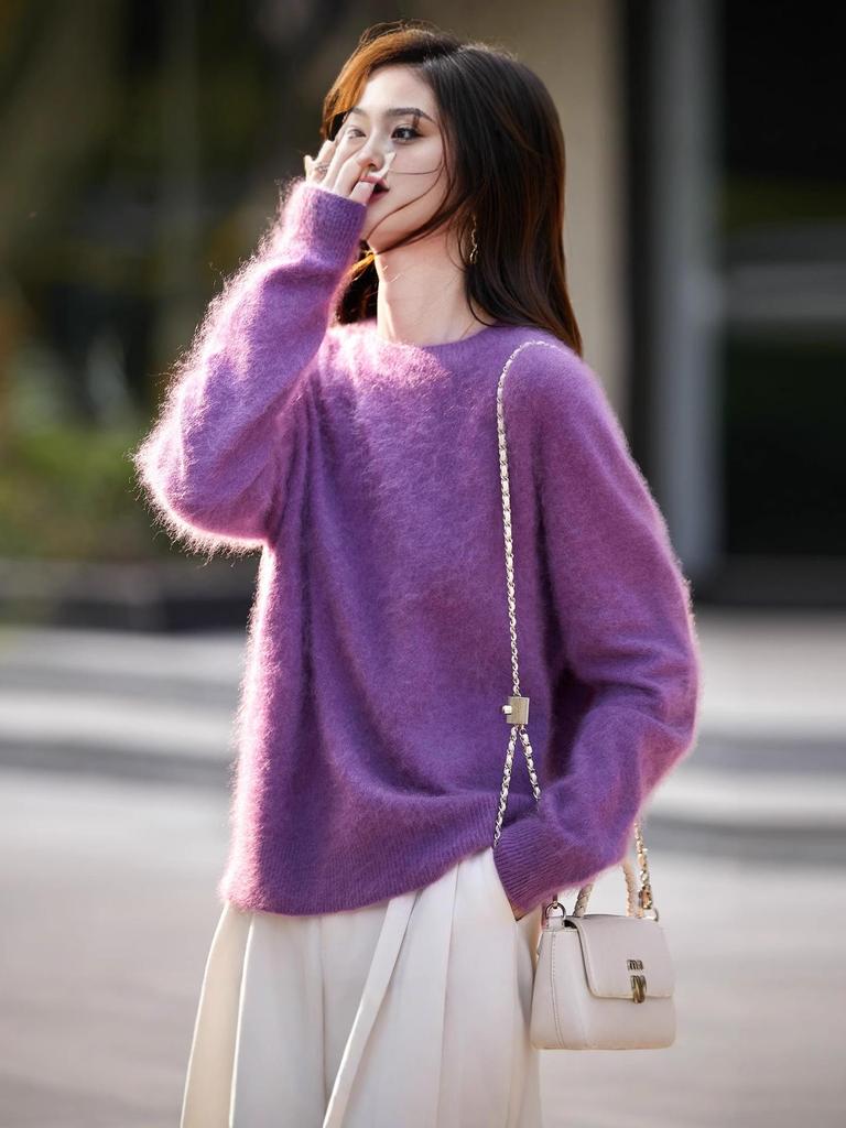 2025 Autumn/Winter Cashmere Wool Blend Round Neck Knitwear Long Sleeve Base Layer Top