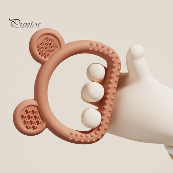 Durable Chew Toy Silicone Bear Teether for Babies, Soothing Sore Gums Baby Textured Teething Toy, Ring 6-12 Months Infants
