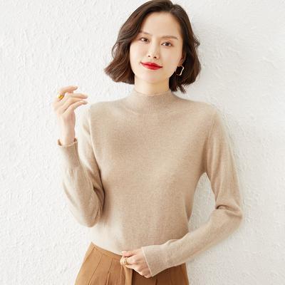 Autumn Winter Half High Collar Solid Casual Sweater Women Simple All-match Knitting Pullovers Lady Bottomed Top