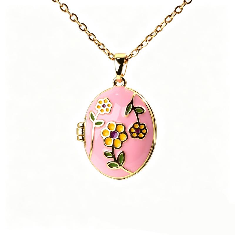 Stunning Retro Enamel Photo Album Necklace with Clavicle Chain for Women